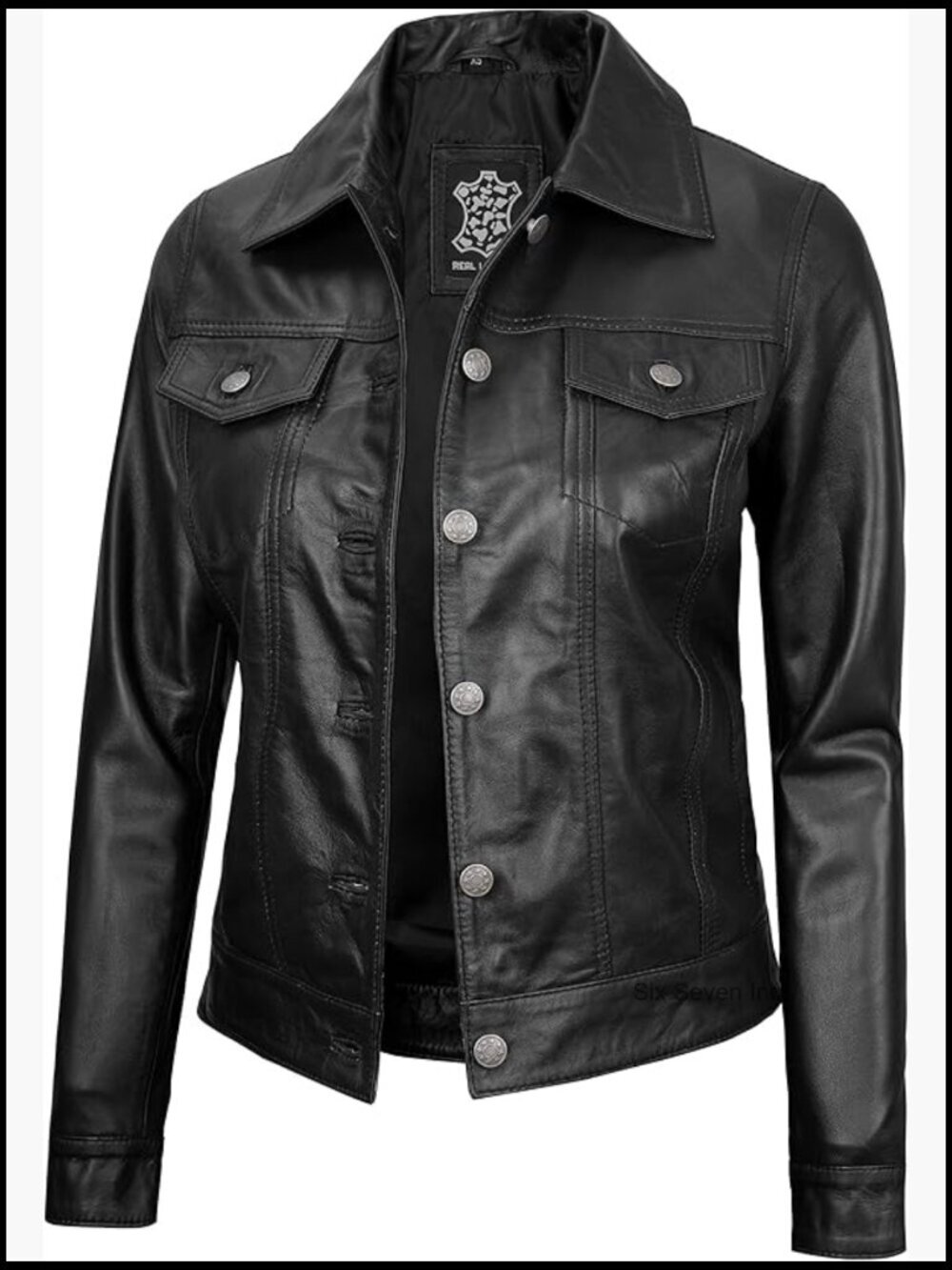 Real Lambskin Leather Jacket for Women Shirt Collar Trucker